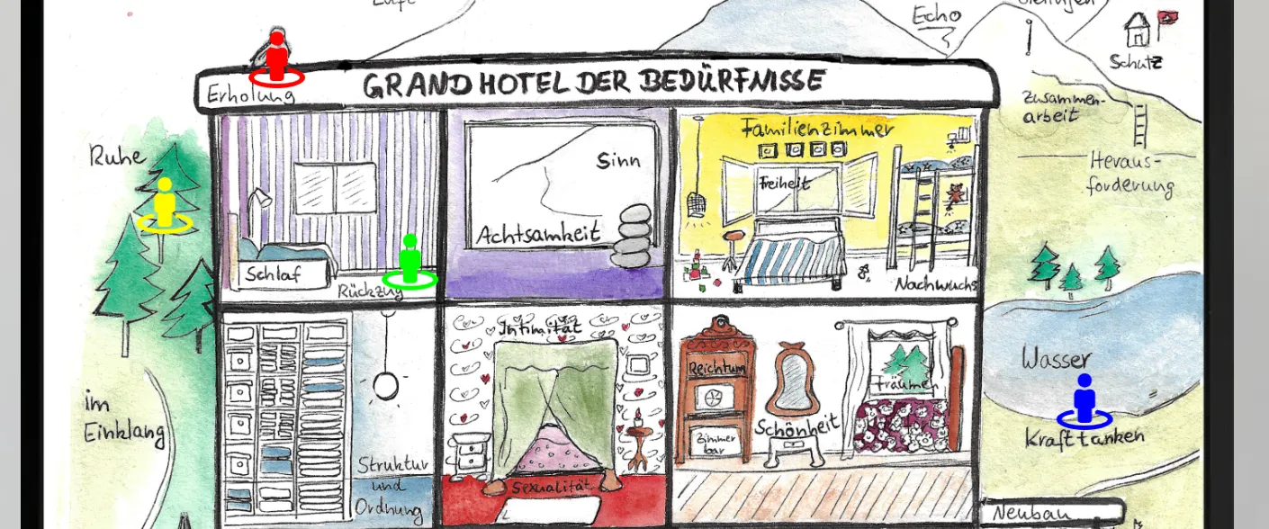 A section of the Grand Hotel of Needs in the 2D wall version