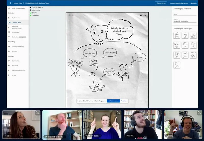 Screenshot: video conference with Kathrin Zach and Maxie Schulz von Thun on digitizing the Inner Team