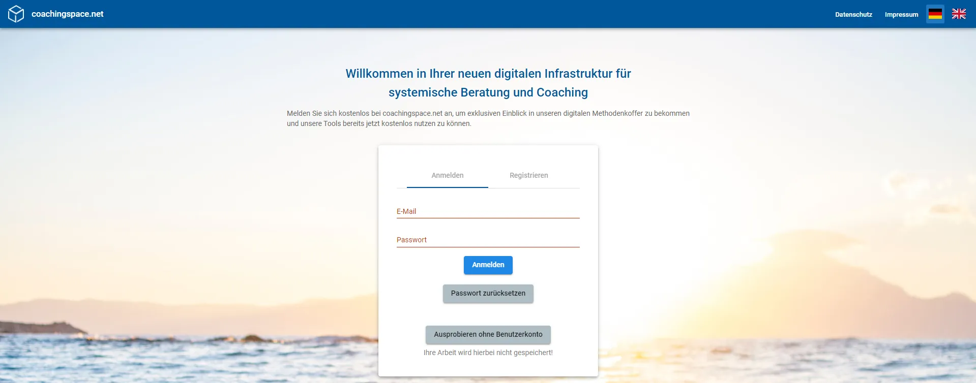 In the start area, you can switch the language directly at the top right using the small flags